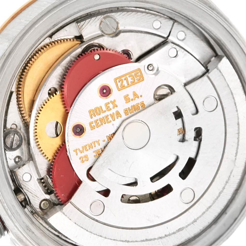 The image shows a close-up of the movement mechanism of a Rolex Datejust 69173 Women's Stainless Steel Silver Dial 69173 Women's Stainless Steel Silver Dial watch.
