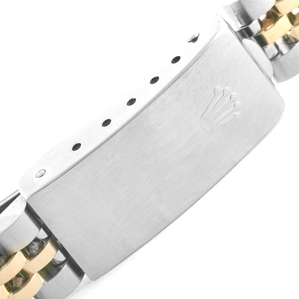 This image shows a close-up of the clasp on the bracelet of a Rolex Datejust 69173 Women's Stainless Steel Silver Dial 69173 Women's Stainless Steel Silver Dial watch.