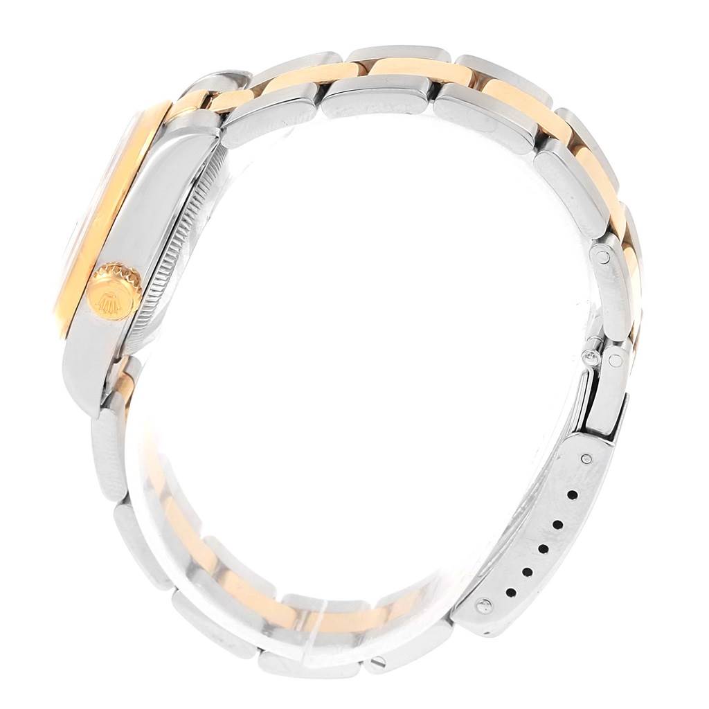 The image shows the side profile of a Rolex Datejust 69163 Women's Stainless Steel Grey Dial 69163 Women's Stainless Steel Grey Dial watch, highlighting the crown, case, and bracelet.