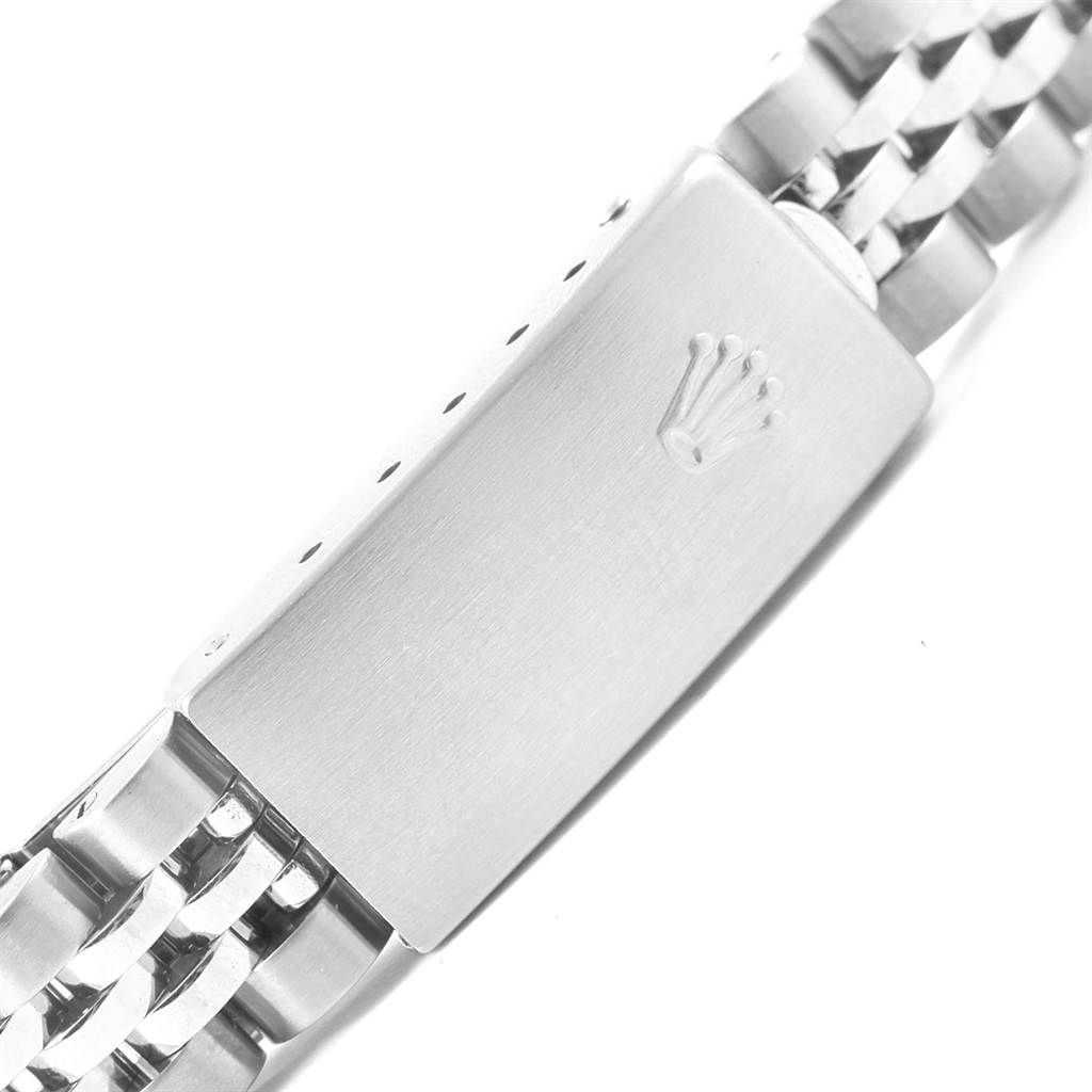 This image shows a close-up view of the clasp on the bracelet of a Rolex Datejust 69174 Women's Stainless Steel White Dial 69174 Women's Stainless Steel White Dial watch.