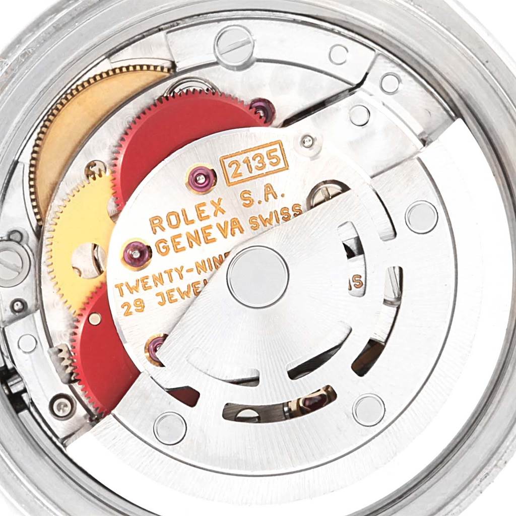 This image shows the internal mechanism and rotor of a Rolex Datejust 69174 Women's Stainless Steel Black Dial 69174 Women's Stainless Steel Black Dial watch from a close-up angle.