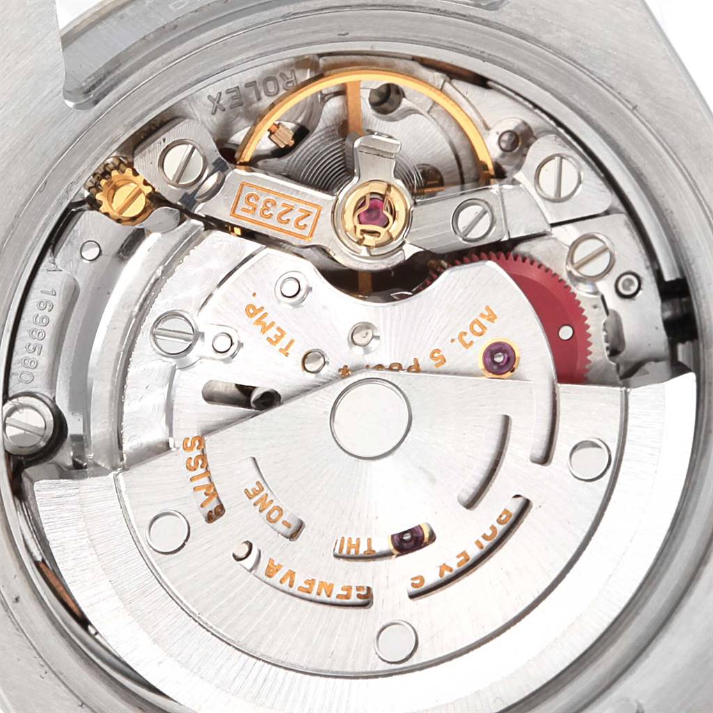 The image shows the movement and internal mechanism of a Rolex Datejust 179174 Women's Stainless Steel Mother of Pearl Dial 179174 Women's Stainless Steel Mother of Pearl Dial watch from a close-up angle.