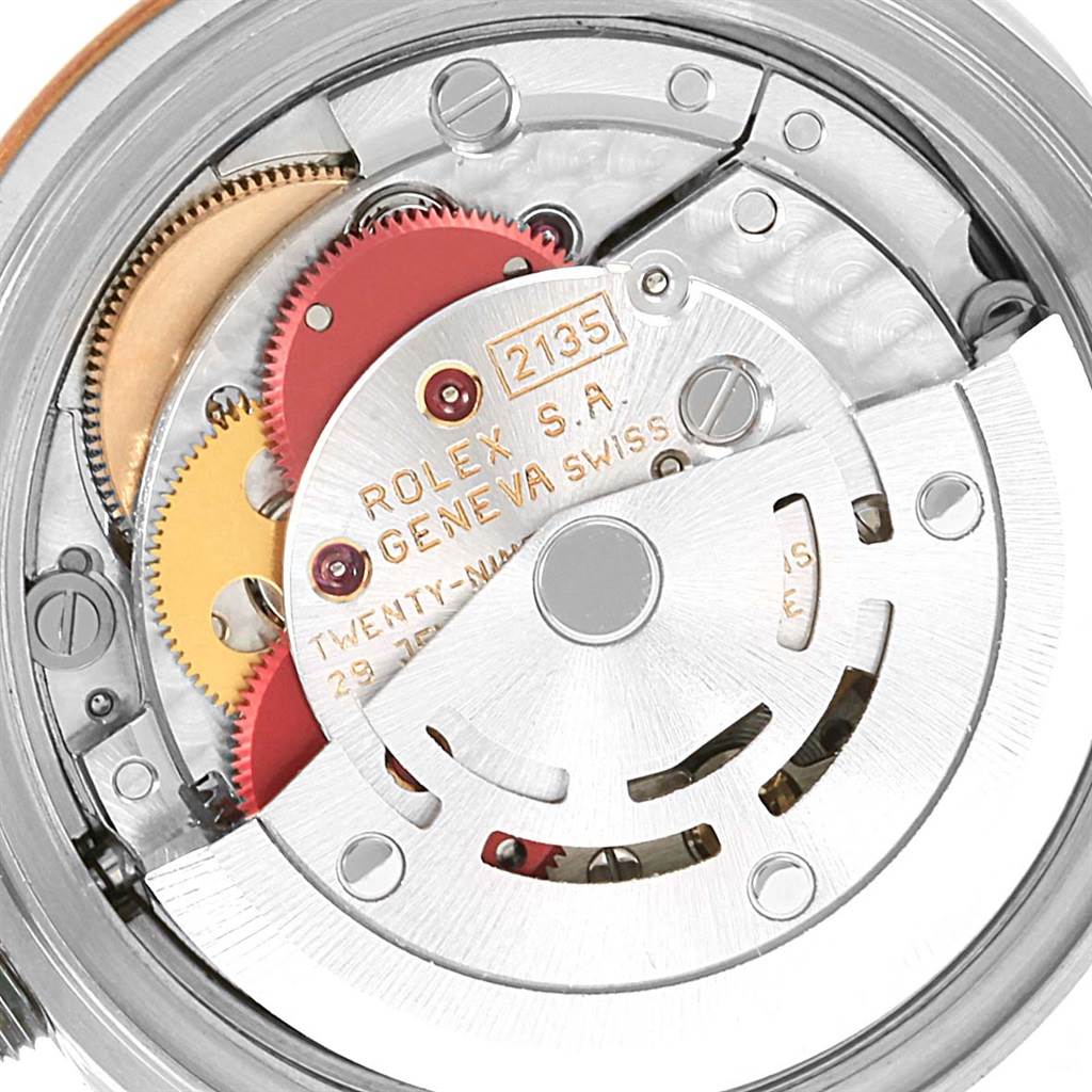 This image shows the intricate movement parts of the Rolex Datejust 69173 Women's Stainless Steel Champagne Dial 69173 Women's Stainless Steel Champagne Dial watch, viewed from the back case angle.