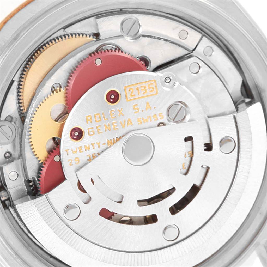 This image shows the internal mechanism of a Rolex Datejust 69173 Women's Stainless Steel Blue Dial 69173 Women's Stainless Steel Blue Dial watch viewed from the back.