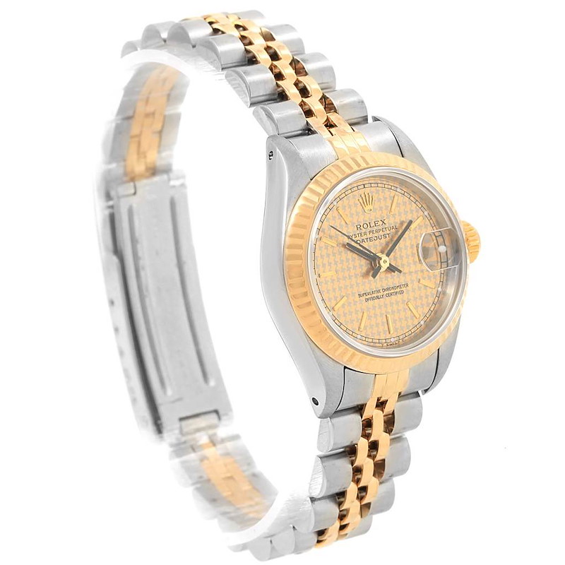 rolex datejust steel yellow gold houndstooth dial ladies watch 69173 181822 b md