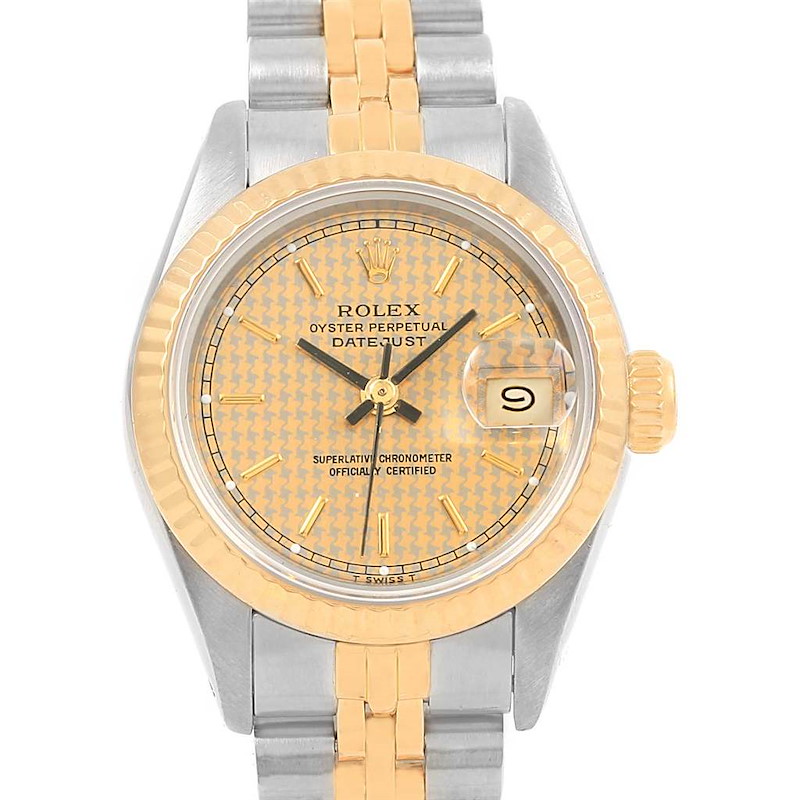 Rolex Datejust Steel Yellow Gold Houndstooth Dial Ladies Watch 69173 SwissWatchExpo