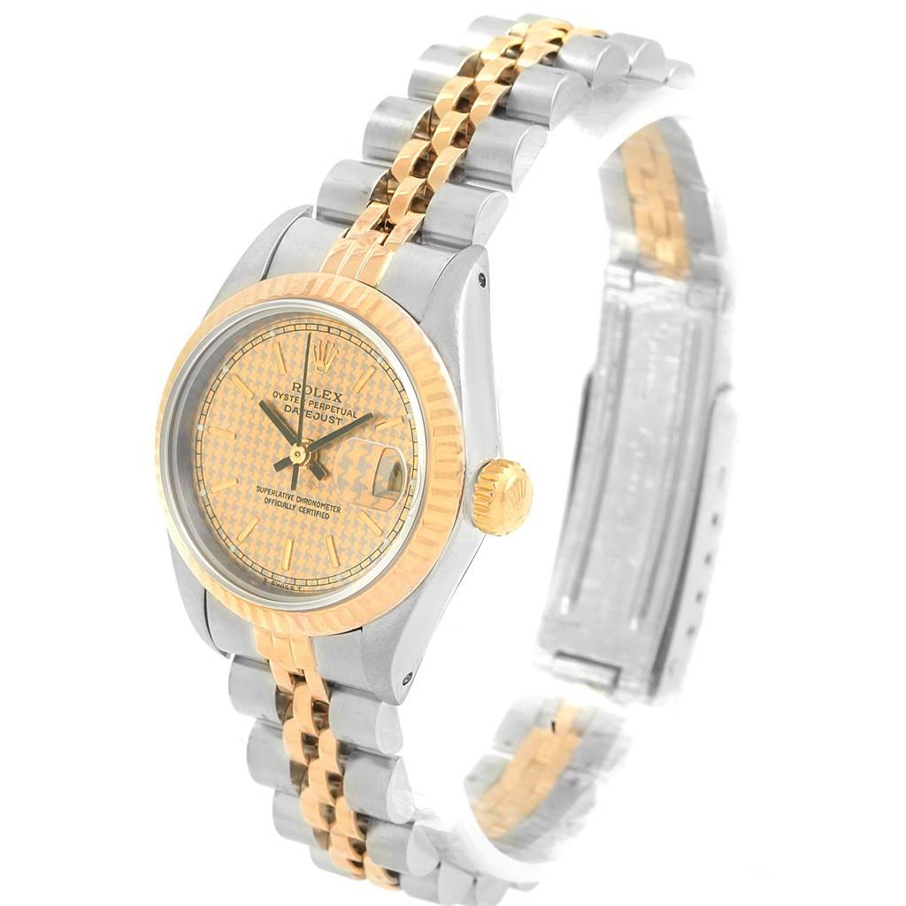 Rolex Datejust Steel Yellow Gold Houndstooth Dial Ladies Watch 69173 ...