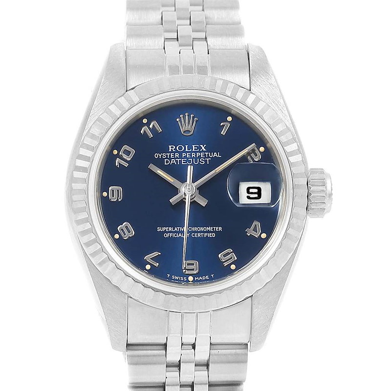Rolex Datejust Ladies Steel White Gold Blue Arabic Dial Watch 69174 SwissWatchExpo