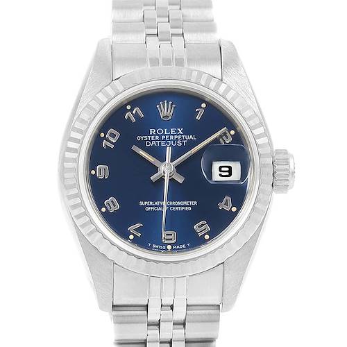 Photo of Rolex Datejust Ladies Steel White Gold Blue Arabic Dial Watch 69174