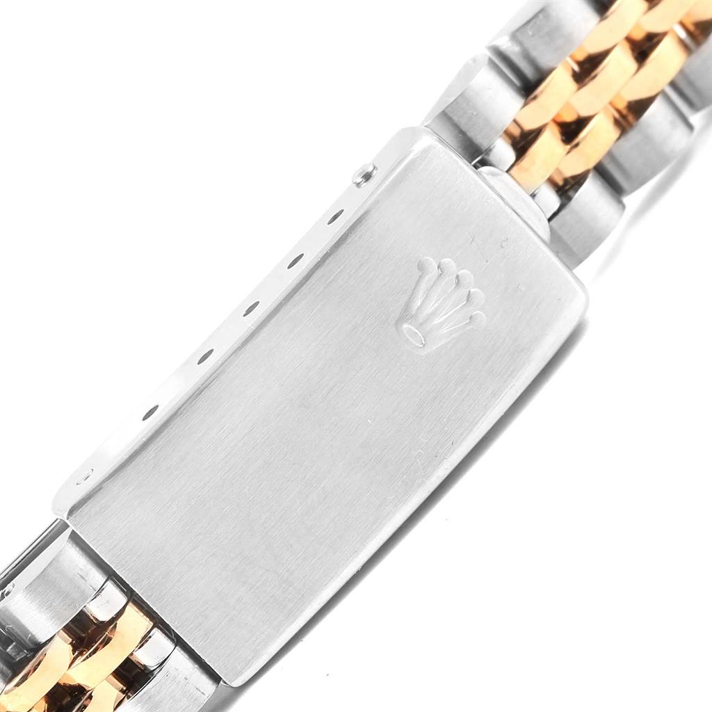 The image shows a close-up of the clasp and part of the bracelet of the Rolex 69173 Men's Stainless Steel Champagne Dial 69173 Men's Stainless Steel Champagne Dial Datejust 69173 Ladies Watch.