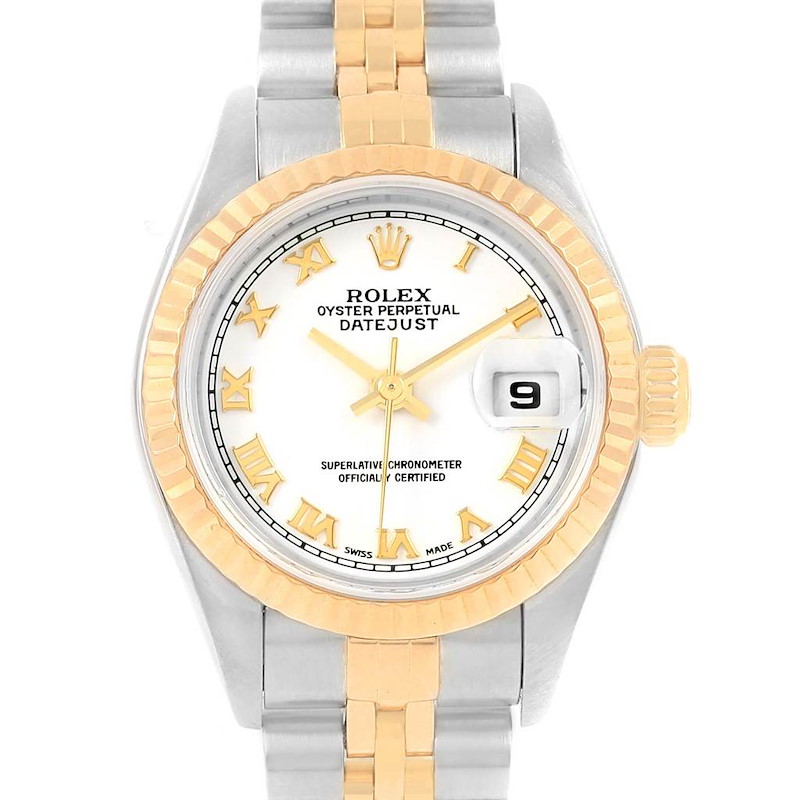 Rolex Datejust Steel Yellow Gold White Roman Dial Ladies Watch 79173 SwissWatchExpo