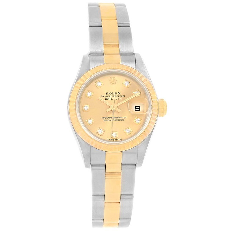 Rolex Datejust 26 Yellow Gold Steel Diamond Dial Ladies Watch 69173 SwissWatchExpo