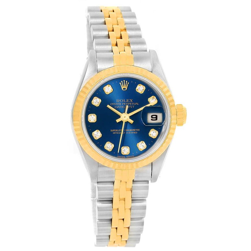 Rolex Datejust Steel 18K Yellow Gold Blue Diamond Dial Ladies Watch 69173 SwissWatchExpo