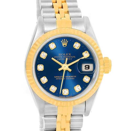 Photo of Rolex Datejust Steel 18K Yellow Gold Blue Diamond Dial Ladies Watch 69173