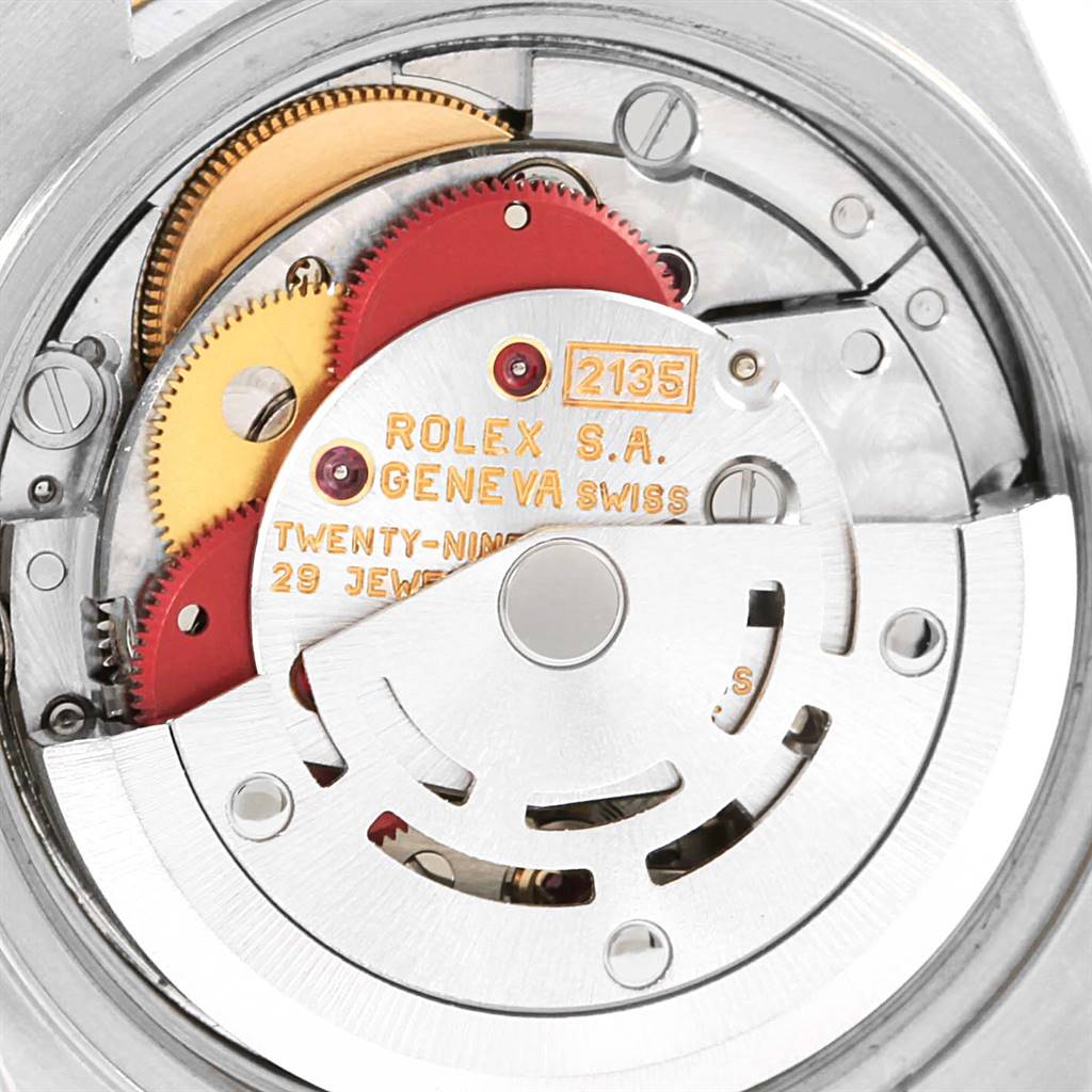 This image shows a close-up view of the internal mechanism of the Rolex Datejust 69163 Women's Stainless Steel Beige Dial 69163 Women's Stainless Steel Beige Dial model.
