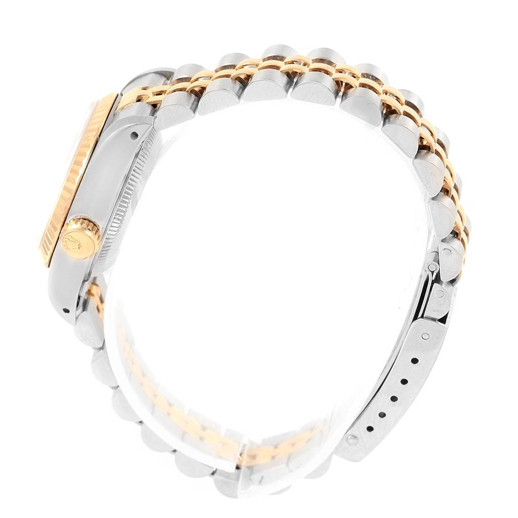 The image shows the side profile and bracelet of the Rolex Datejust 69173 Women's Stainless Steel White Dial 69173 Women's Stainless Steel White Dial watch.