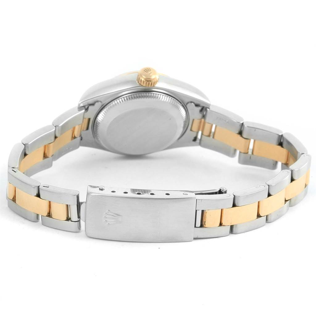 The image shows the back and bracelet of a Rolex Datejust 79173 Women's Steel and Gold (two tone) White Dial 79173 Women's Steel and Gold (two tone) White Dial watch, highlighting its two-tone metal band and clasp.