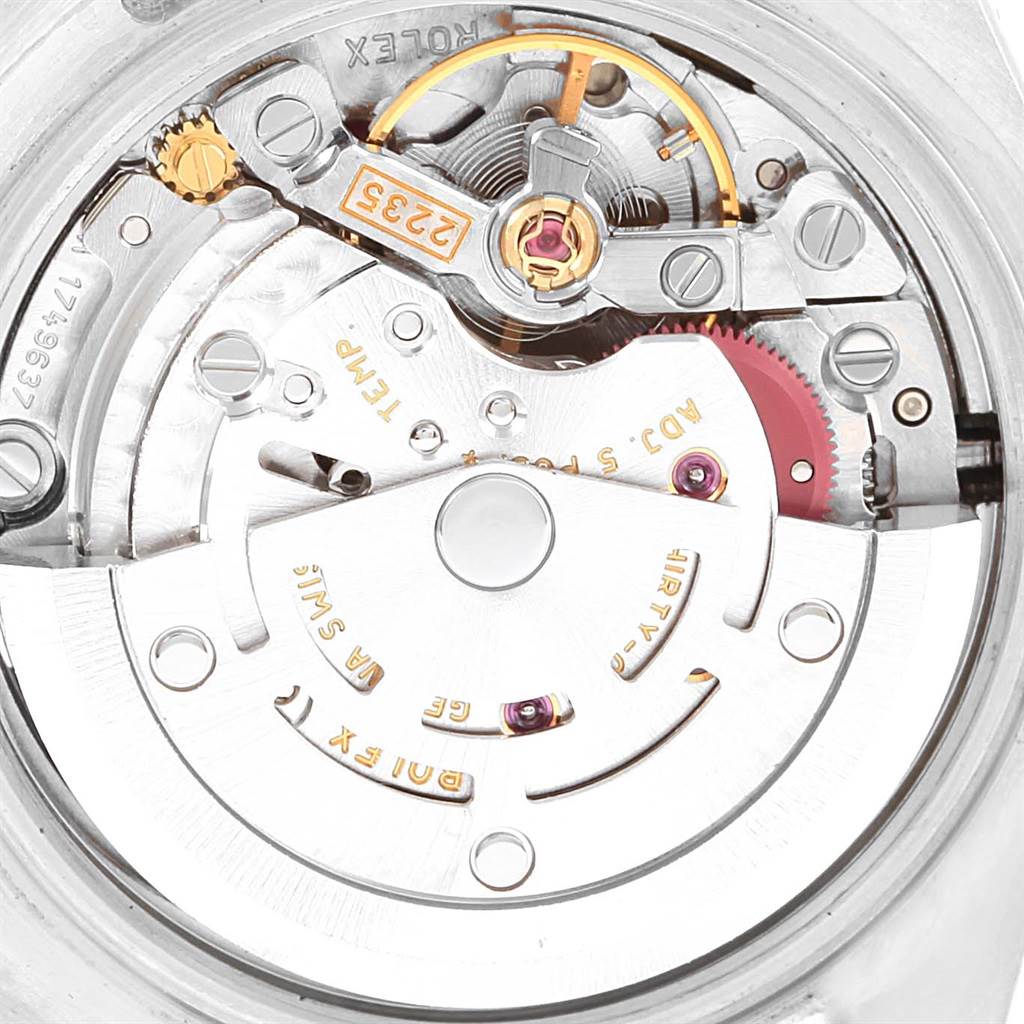 This image shows the internal movement mechanism of a Rolex Datejust 179174 Women's Stainless Steel White Dial 179174 Women's Stainless Steel White Dial watch, featuring its intricate parts.