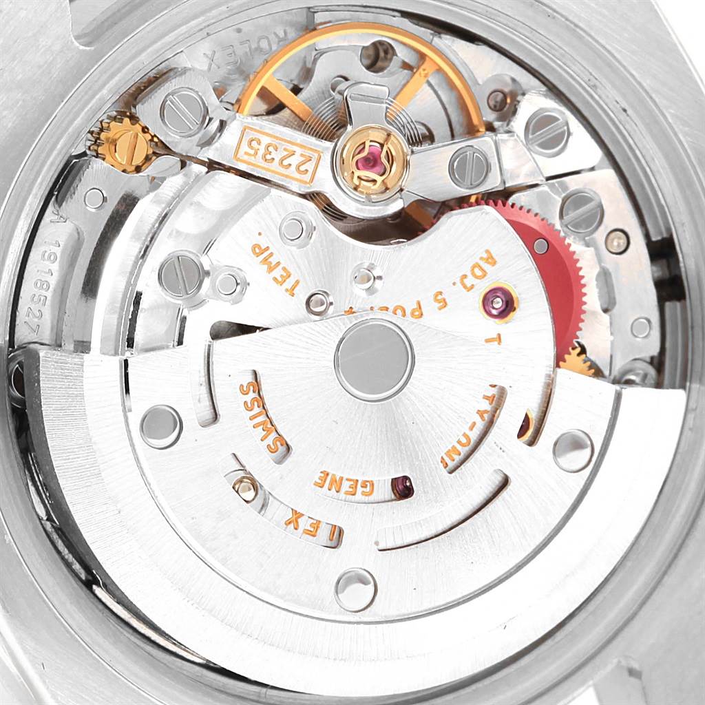 This image shows the internal movement mechanism of a Rolex Datejust 179174 Women's Stainless Steel Silver Dial 179174 Women's Stainless Steel Silver Dial watch from a top view angle.