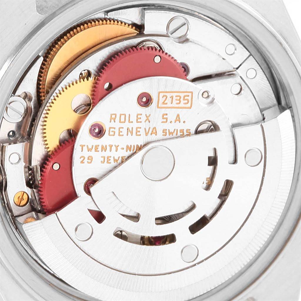 This image shows the internal movement mechanism of a Rolex Datejust 69173 Women's Stainless Steel Blue Dial 69173 Women's Stainless Steel Blue Dial watch from the back angle.