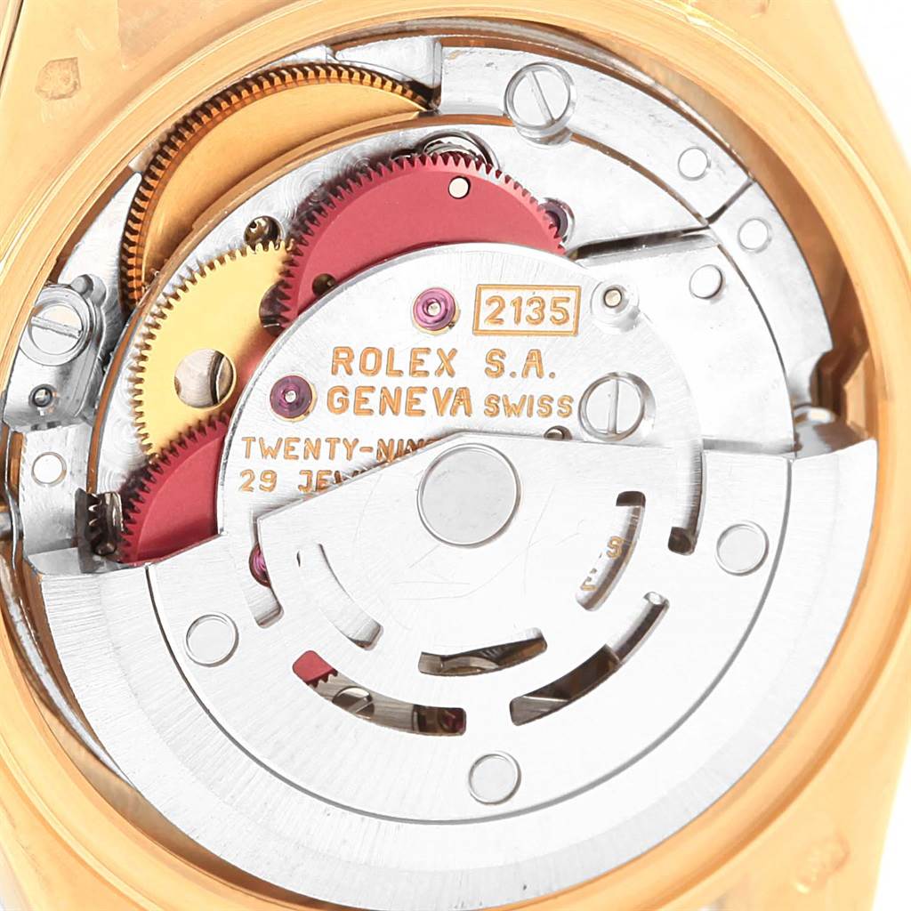 The image shows the movement mechanism of a Rolex Datejust 69238 Women's Yellow Gold Silver Dial 69238 Women's Yellow Gold Silver Dial watch, viewed from the back.