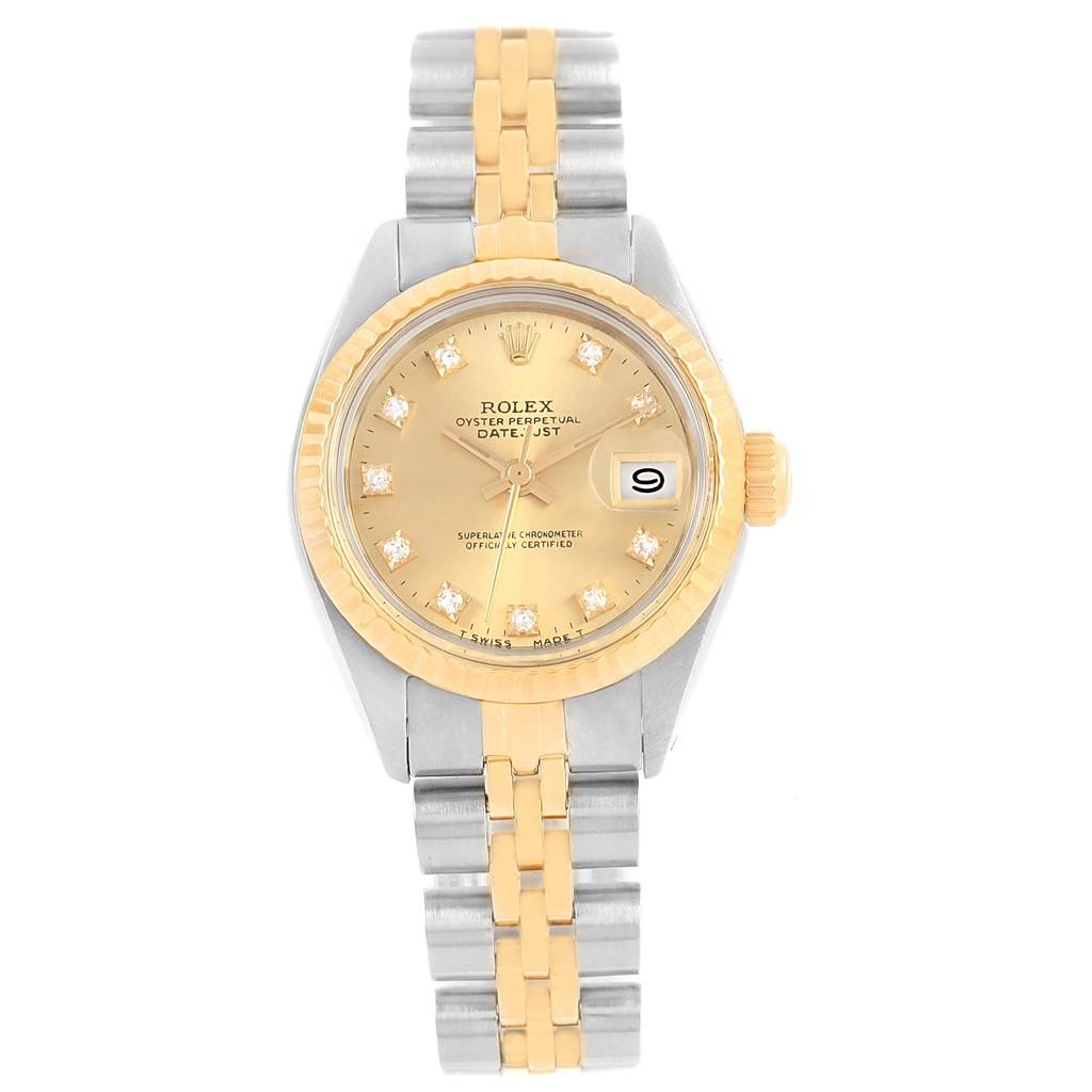 This image shows the Rolex Datejust 6917 Women's Stainless Steel Champagne Dial 6917 Women's Stainless Steel Champagne Dial watch from a top-down angle, displaying the dial, bezel, crown, and bracelet.