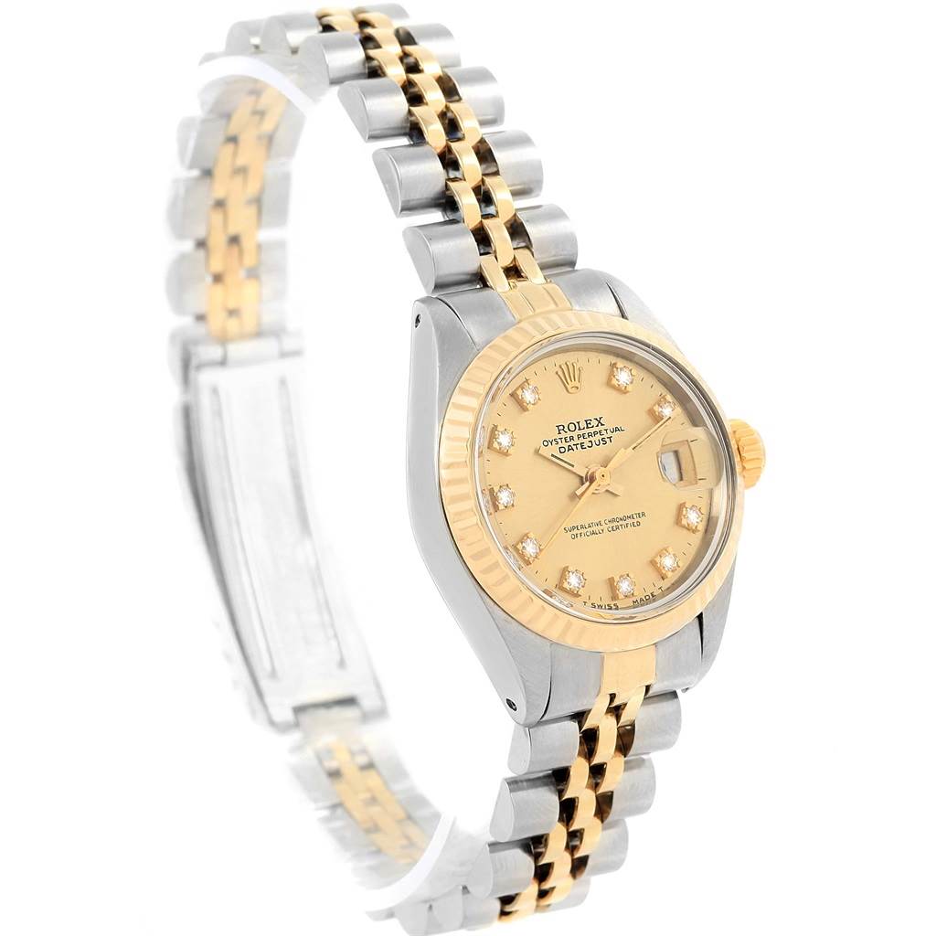 The image shows a Rolex Datejust 6917 Women's Stainless Steel Champagne Dial 6917 Women's Stainless Steel Champagne Dial watch angled to highlight the face, case, and part of the bracelet.