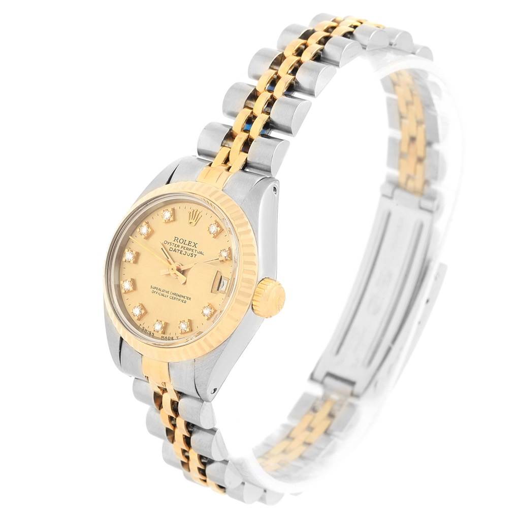 The image shows a Rolex Datejust 6917 Women's Stainless Steel Champagne Dial 6917 Women's Stainless Steel Champagne Dial watch at a slight angle, displaying the watch face, crown, and two-tone bracelet.