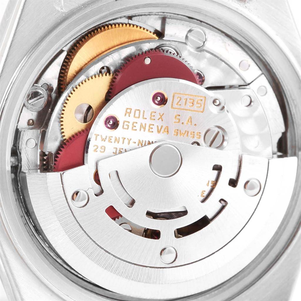 This image shows a close-up view of the internal mechanism and movement components of a Rolex Datejust 69173 Women's Stainless Steel Beige Dial 69173 Women's Stainless Steel Beige Dial model watch.