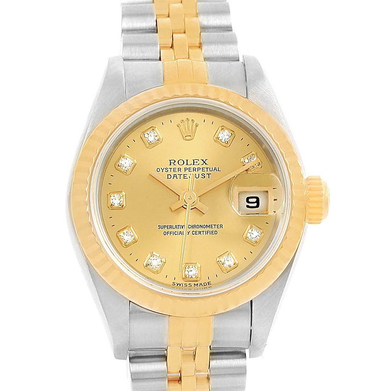 Rolex Datejust 26 Steel Yellow Gold Diamond Dial Ladies Watch 79173 SwissWatchExpo