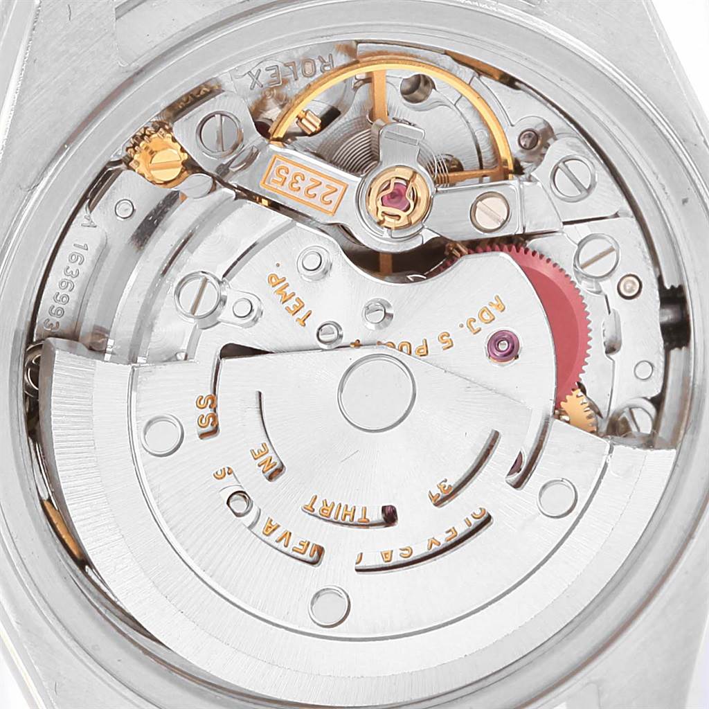 This image shows the movement mechanism of a Rolex Datejust 79174 Women's Stainless Steel Mother of Pearl Dial 79174 Women's Stainless Steel Mother of Pearl Dial watch from the back angle.