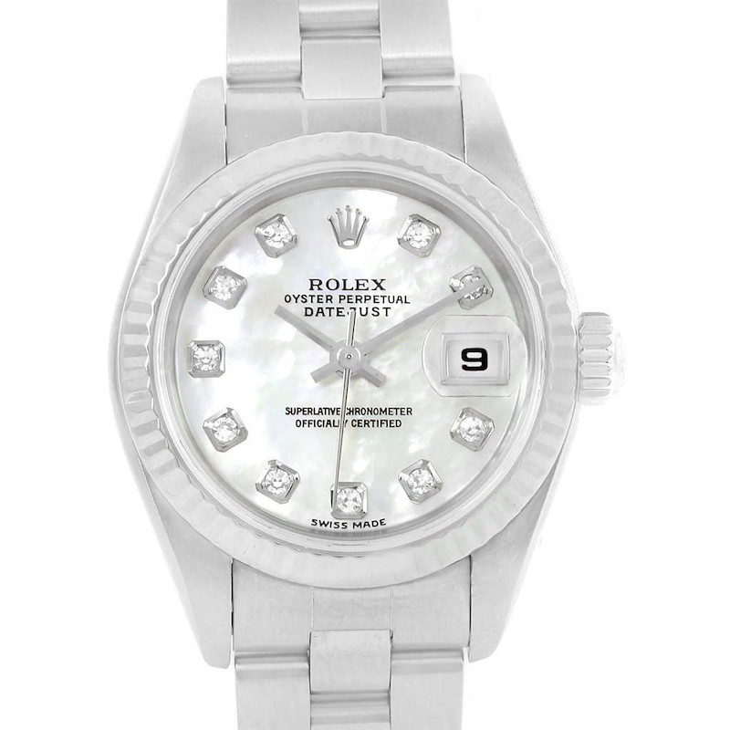 Rolex Datejust MOP Diamond Dial Steel White Gold Ladies Watch 79174 SwissWatchExpo