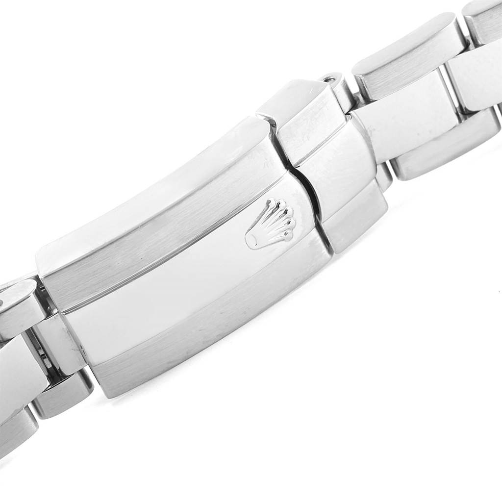 This image shows the clasp and part of the stainless steel bracelet of a Rolex Datejust 179174 Women's Stainless Steel Mother of Pearl Dial 179174 Women's Stainless Steel Mother of Pearl Dial watch.