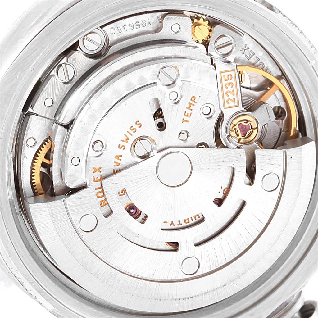 This image shows a close-up view of the Rolex Datejust 179174 Women's Stainless Steel Mother of Pearl Dial 179174 Women's Stainless Steel Mother of Pearl Dial's automatic movement mechanism.