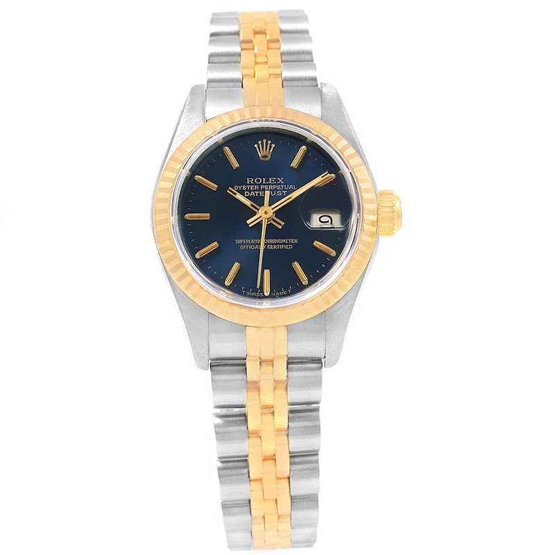 Rolex Datejust 26 Steel Yellow Gold Blue Dial Ladies Watch 69173 Box Papers SwissWatchExpo