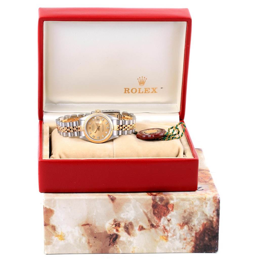 Rolex Datejust Yellow Gold Steel Diamond Dial Ladies Watch 69173 Box ...