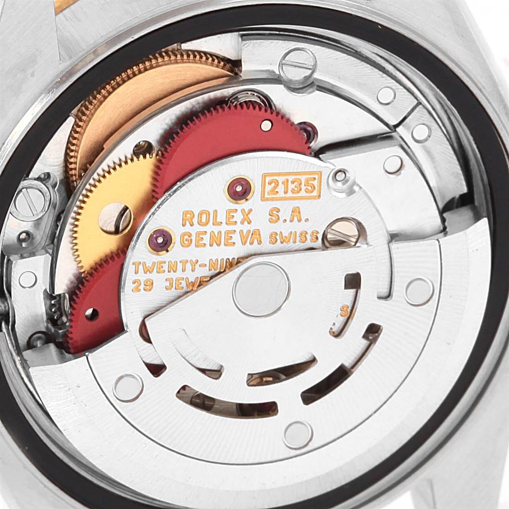 The image shows a close-up, detailed view of the inner mechanism of a Rolex Datejust 69173 Women's Stainless Steel Champagne Dial 69173 Women's Stainless Steel Champagne Dial watch.