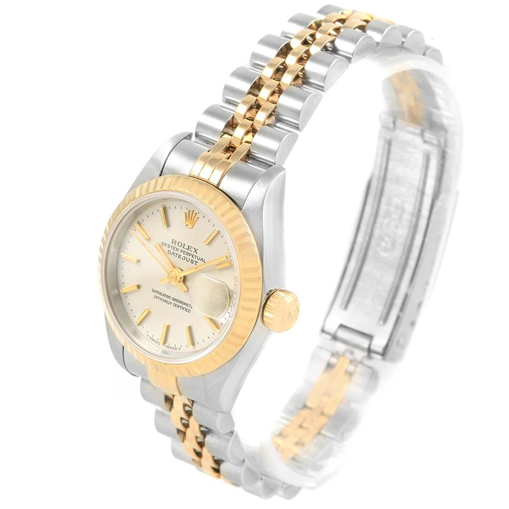 The Rolex Datejust 69173 Women's Stainless Steel Silver Dial 69173 Women's Stainless Steel Silver Dial watch is shown at a three-quarter angle, displaying the dial, bezel, and two-tone bracelet.
