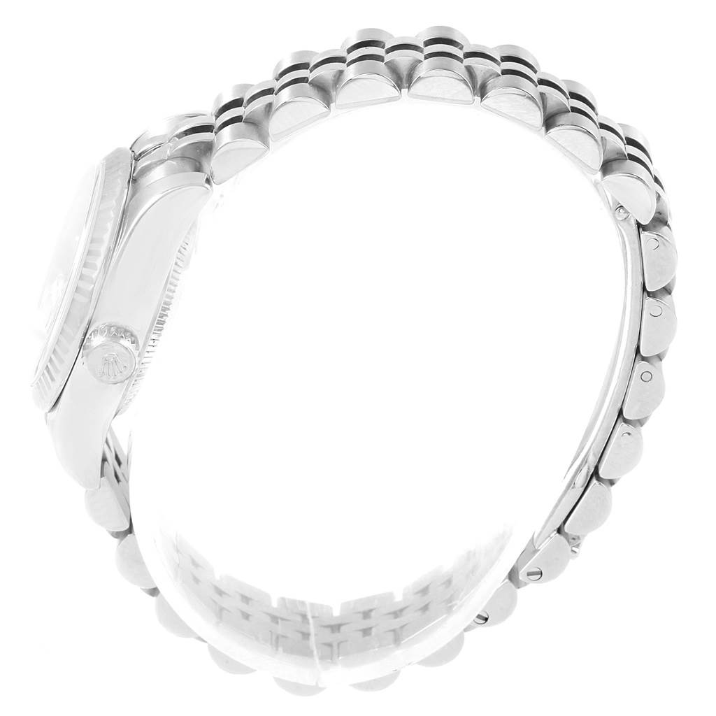 This image shows the side profile and bracelet of a Rolex Datejust 179174 Women's Stainless Steel Silver Dial 179174 Women's Stainless Steel Silver Dial watch.