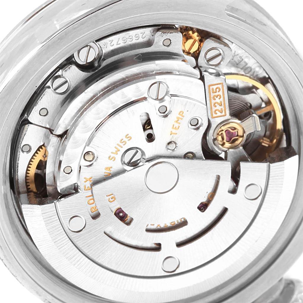 This is a close-up view of the movement mechanism inside a Rolex Datejust 179174 Women's Stainless Steel Silver Dial 179174 Women's Stainless Steel Silver Dial watch.