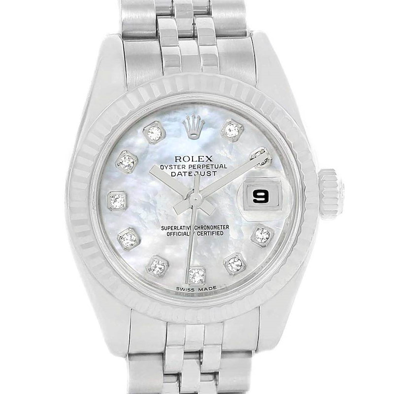 Rolex Datejust Steel White Gold MOP Diamond Dial Ladies Watch 179174 SwissWatchExpo