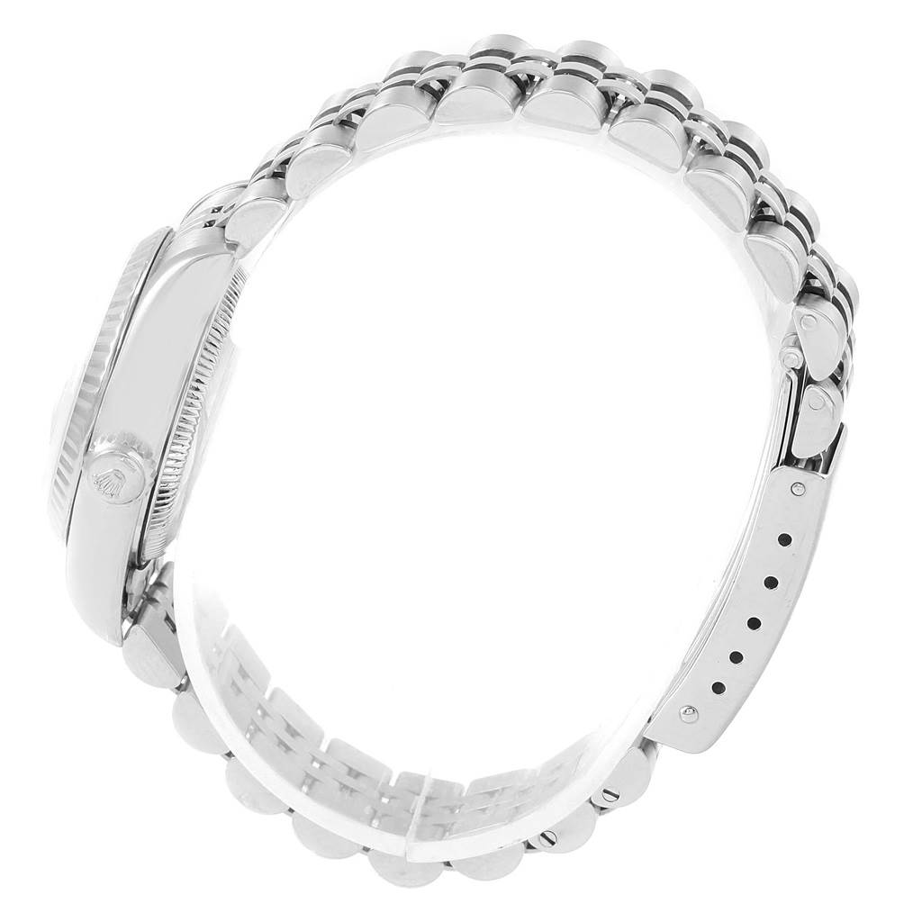 This image shows a side view of a Rolex Datejust 69174 Women's Stainless Steel Silver Dial 69174 Women's Stainless Steel Silver Dial model watch, focusing on the bracelet and side of the watch case.