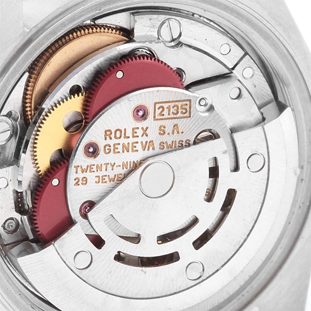 The image shows a close-up view of the internal movement mechanism of a Rolex Datejust 69163 Women's Stainless Steel Grey Dial 69163 Women's Stainless Steel Grey Dial watch.