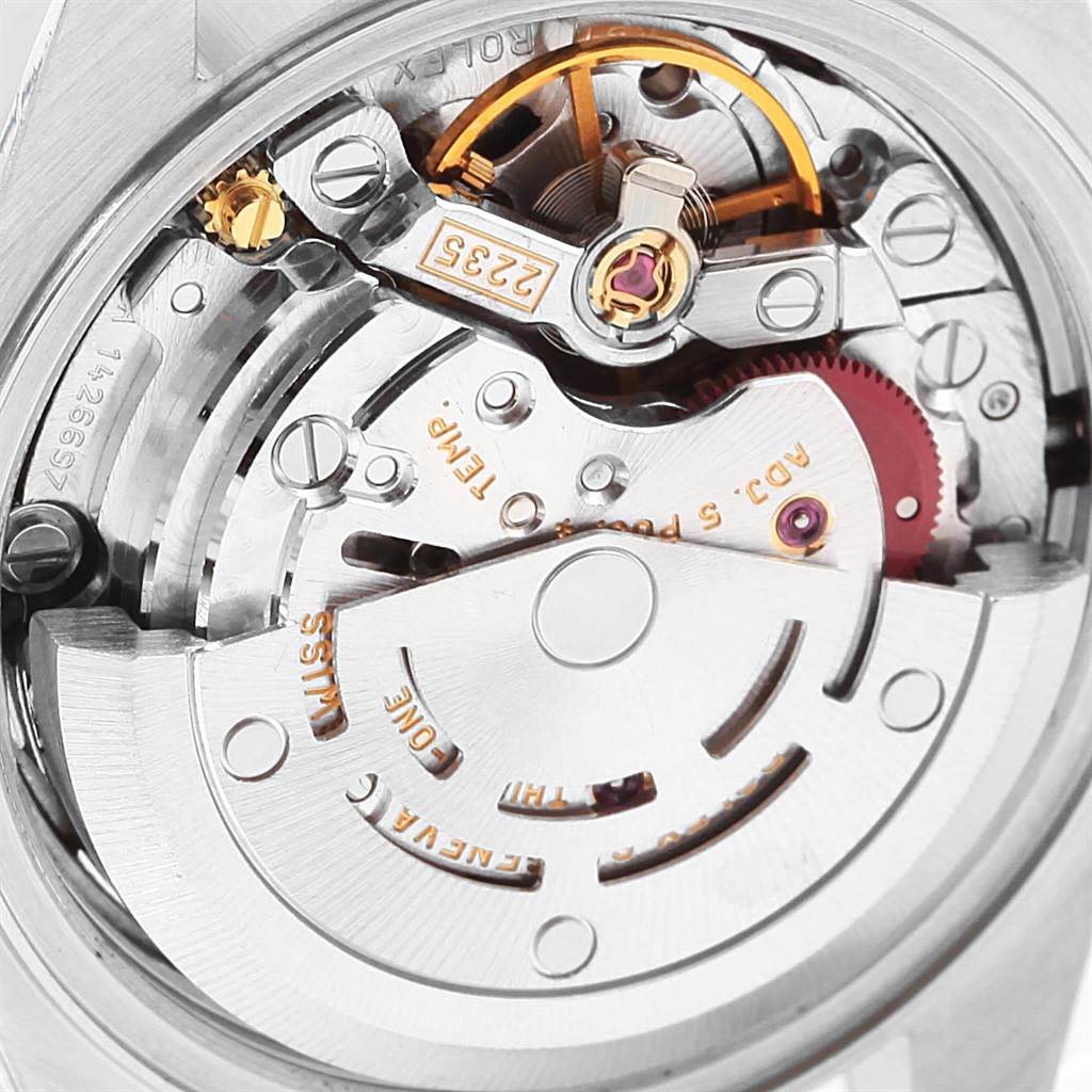 This image shows a close-up of the movement mechanism inside a Rolex Datejust 79173 Women's Steel and Gold (two tone) Silver Dial 79173 Women's Steel and Gold (two tone) Silver Dial watch.