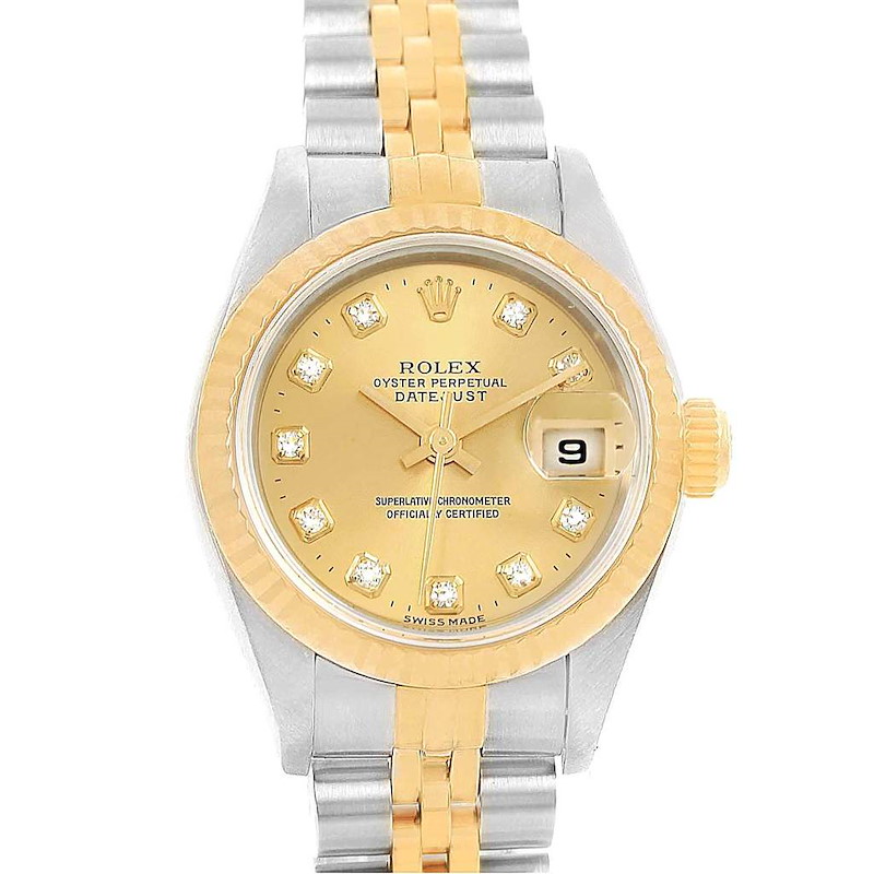 Rolex Datejust 26mm Yellow Gold Steel Diamond Dial Womens Watch 69173 SwissWatchExpo