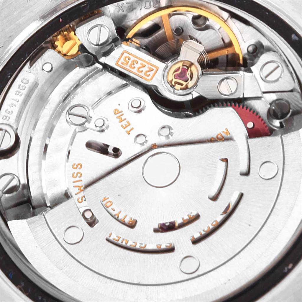 This image shows a close-up view of the inner movement mechanism of a Rolex Datejust 79160 Women's Stainless Steel Silver Dial 79160 Women's Stainless Steel Silver Dial watch.