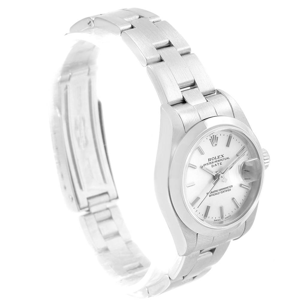 The image shows a Rolex Datejust 79160 Women's Stainless Steel Silver Dial 79160 Women's Stainless Steel Silver Dial watch taken at a slight angle, highlighting its face, bezel, and bracelet.