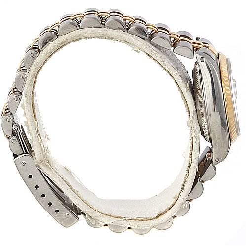 The image shows a side view of the Rolex Datejust 69173 Women's Yellow Gold Champagne Dial 69173 Women's Yellow Gold Champagne Dial watch, highlighting its bracelet and the case side.