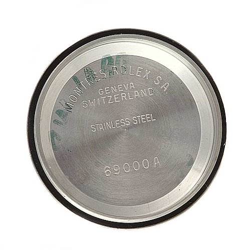 This image shows the interior of the case back of a Rolex Datejust 69173 Women's Yellow Gold Champagne Dial 69173 Women's Yellow Gold Champagne Dial watch, specifically highlighting the engraved markings.