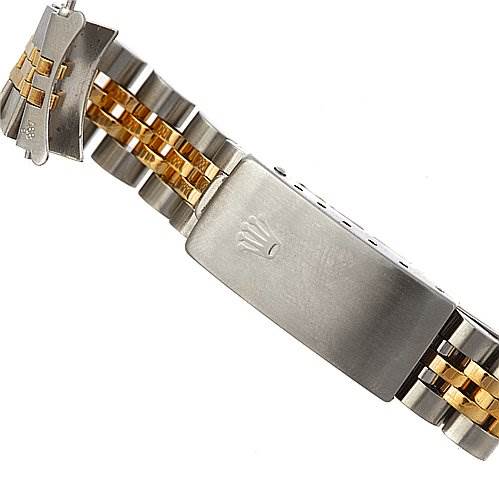 This image shows the clasp and bracelet of a Rolex Datejust 69173 Women's Yellow Gold Champagne Dial 69173 Women's Yellow Gold Champagne Dial watch.